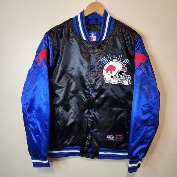 Buffalo Bills Jacket Satin Bomber Coat NFL Team Varsity Button Mens Medium New! - Picture 12 of 12
